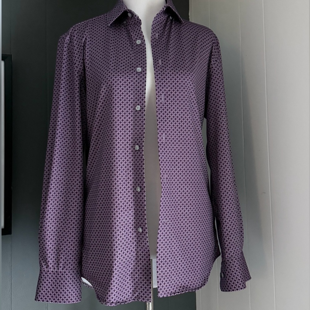 Kenneth Cole AWEARNESS Purple Geometric Men's Slim Fit Shirt